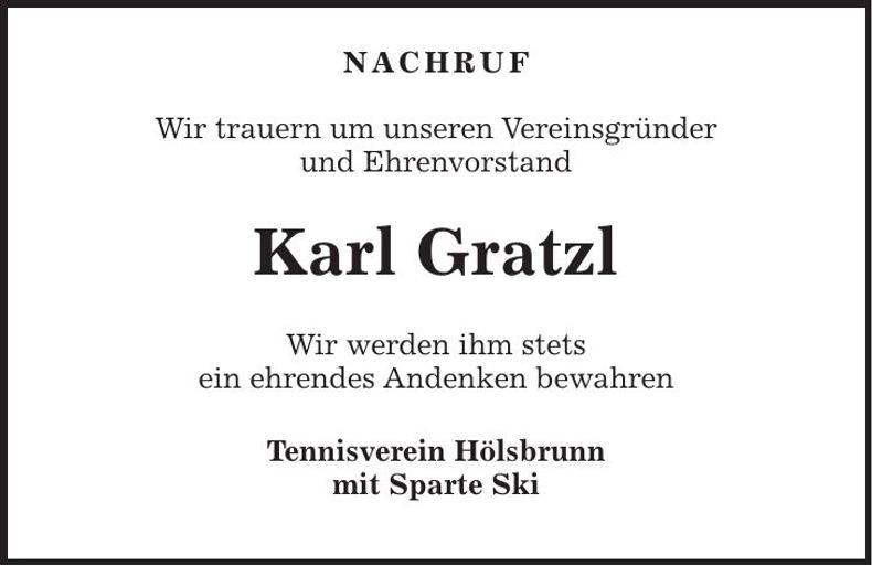 Traueranzeige Karl Gratzl