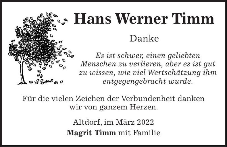 Traueranzeige Hans Timm