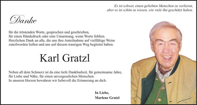 Traueranzeige Karl Gratzl