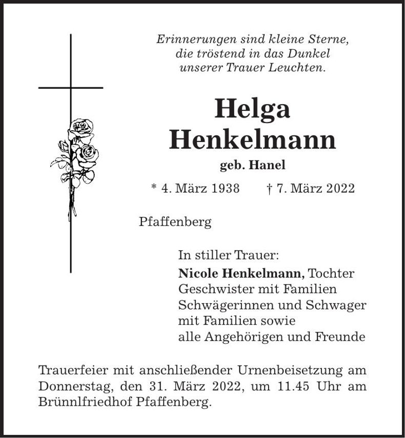 Traueranzeige Helga Henkelmann
