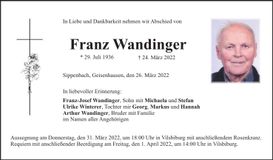 Traueranzeige Franz Wandinger
