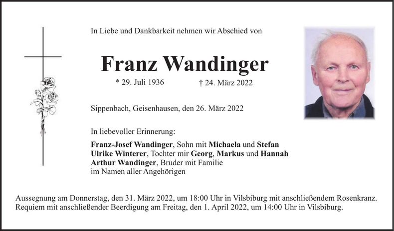 Traueranzeige Franz Wandinger