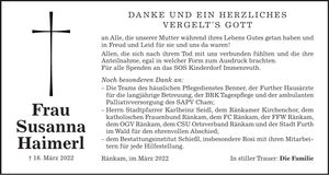 Traueranzeige Susanna Haimerl