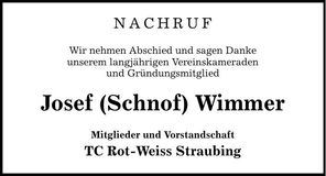 Traueranzeige Josef Wimmer