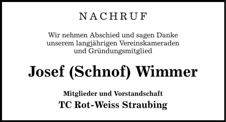 Traueranzeige Josef Wimmer