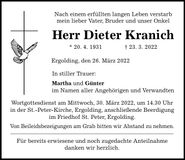Traueranzeige Dieter Kranich