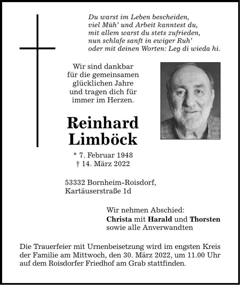 Traueranzeige Reinhard Limböck