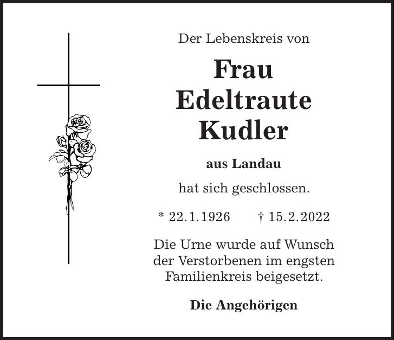 Traueranzeige Edeltraute Kudler