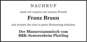 Traueranzeige Franz Braun