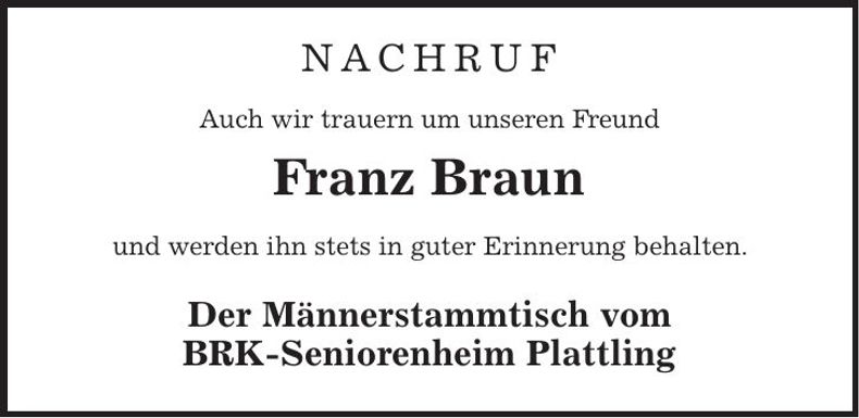 Traueranzeige Franz Braun