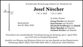 Traueranzeige Josef Nöscher