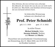 Traueranzeige Peter Schmidt