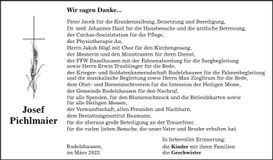 Traueranzeige Josef Pichlmaier