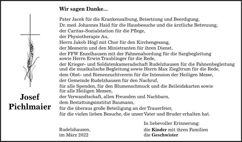 Traueranzeige Josef Pichlmaier