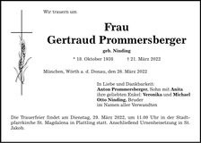 Traueranzeige Gertraud Prommersberger