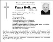 Traueranzeige Franz Hollauer
