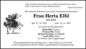 Traueranzeige Herta Elbl