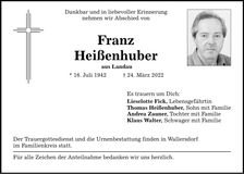Traueranzeige Franz Heißenhuber