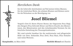 Traueranzeige Josef Bliemel