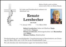 Traueranzeige Renate Lernbecher