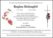 Traueranzeige Regina Holzapfel