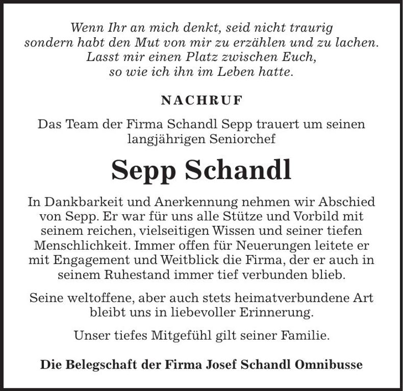 Traueranzeige Sepp Schandl
