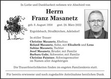 Traueranzeige Franz Masanetz