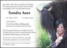 Traueranzeige Sandra Auer