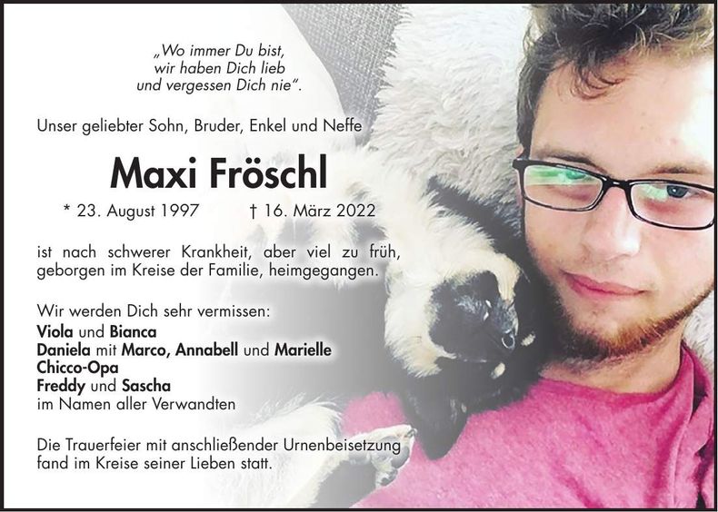 Traueranzeige Maxi Fröschl