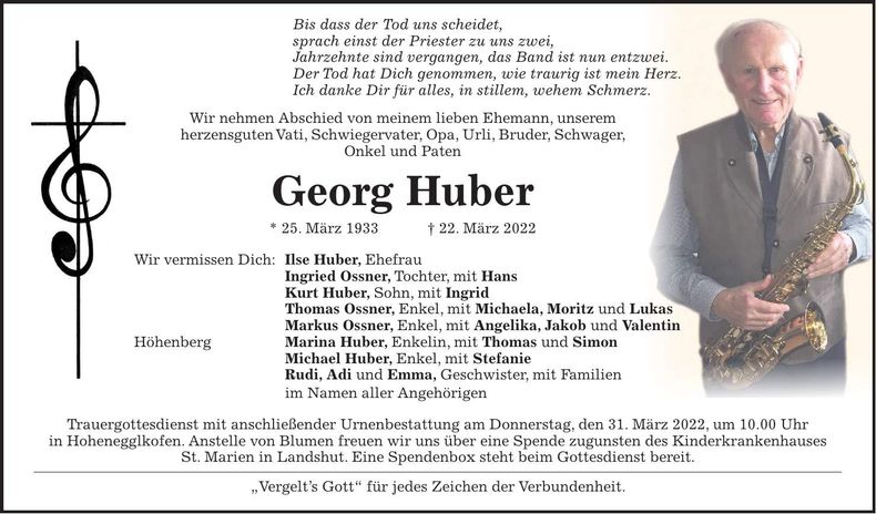 Traueranzeige Georg Huber