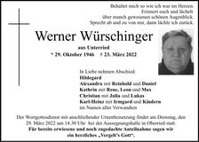 Traueranzeige Werner Würschinger