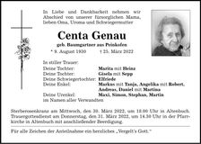 Traueranzeige Centa Genau