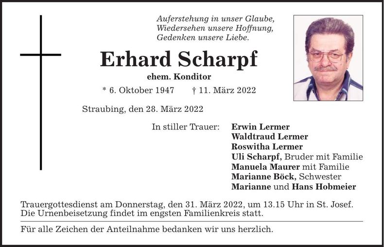 Traueranzeige Erhard Scharpf