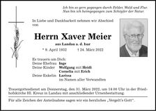 Traueranzeige Xaver Meier