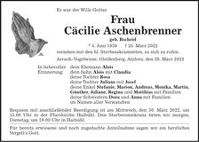 Traueranzeige Cäcilie Aschenbrenner