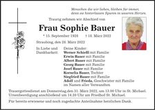 Traueranzeige Sophie Bauer