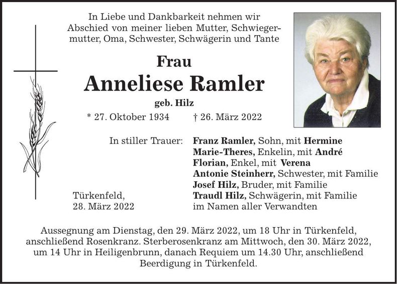 Traueranzeige Anneliese Ramler
