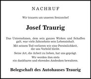 Traueranzeige Josef Traurig