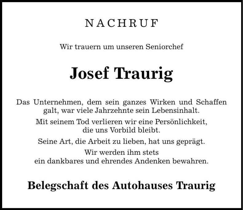 Traueranzeige Josef Traurig