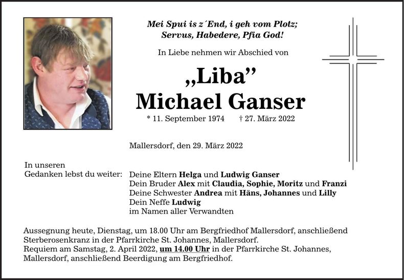 Traueranzeige Michael Ganser
