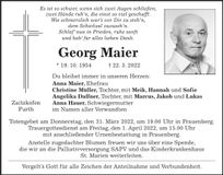 Traueranzeige Georg Maier