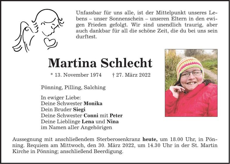 Traueranzeige Martina Schlecht