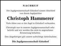 Traueranzeige Christoph Hammerer