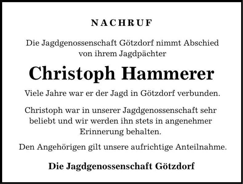 Traueranzeige Christoph Hammerer