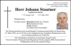 Traueranzeige Johann Stautner