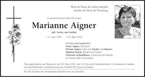 Traueranzeige Marianne Aigner
