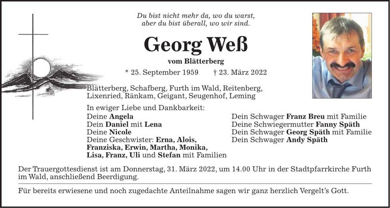 Traueranzeige Georg Weß