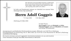 Traueranzeige Adolf Guggeis