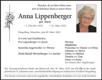 Traueranzeige Anna Lippenberger