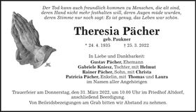 Traueranzeige Theresia Pächer